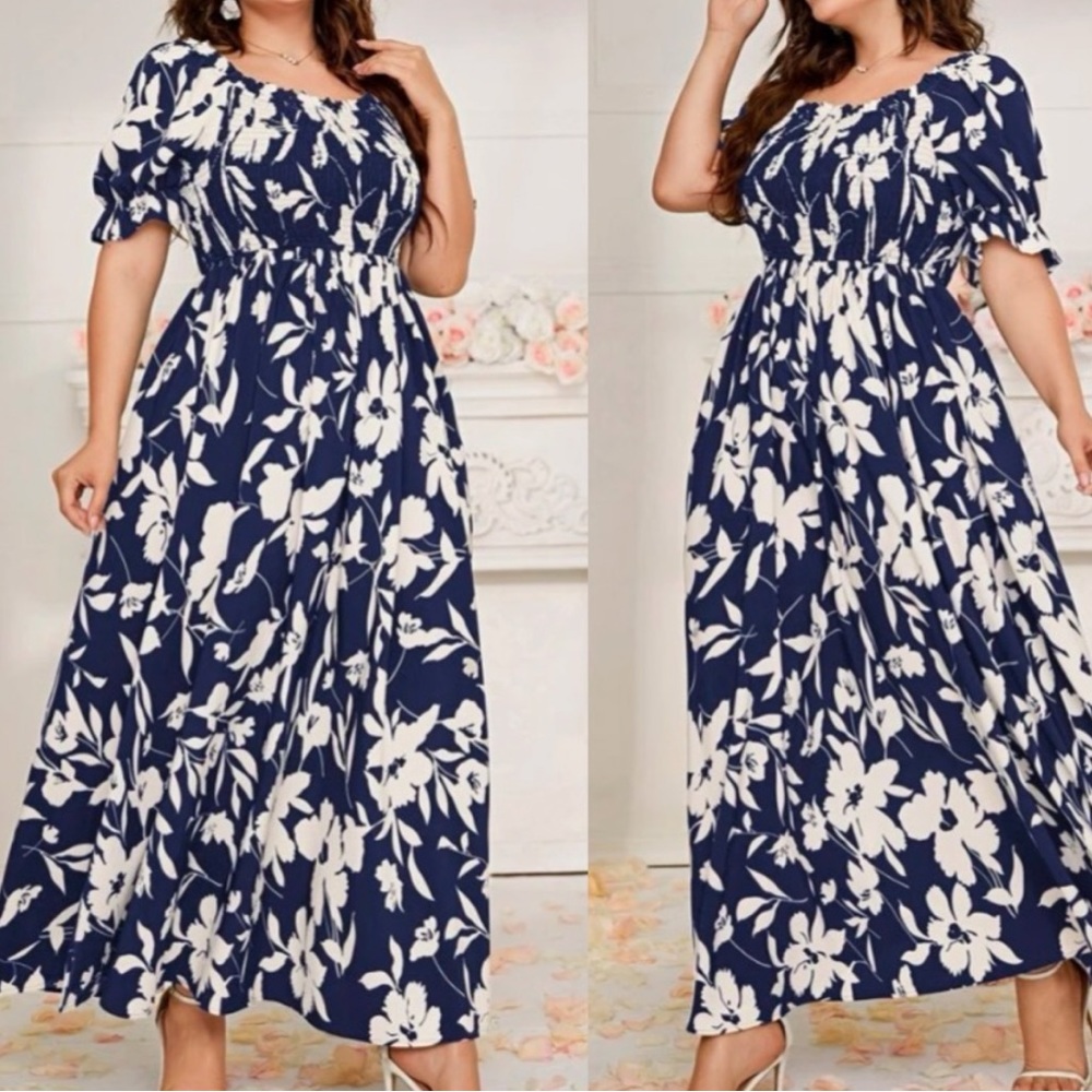 Boho plus floral tropical print puff sleeve maxi dress - Picture 5 of 9